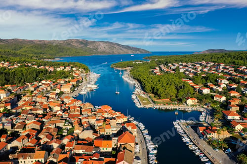 Preview: Aerial sunset view of Stari Grad, a town at Hvar island, Croatia