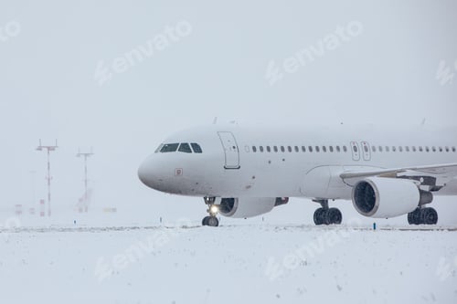 Preview: Airplane at airport during snowfall