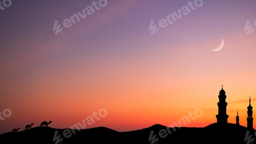 Preview: Musque Dome Night Building with Sky Moon Sunset Background