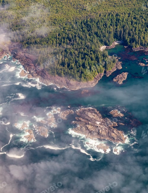 Preview: Ocean Coast aerial view from airplane. Tofino, Vancouver Island, BC, Canada