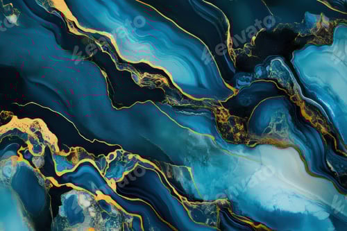 Visualização: Design abstrato de mármore com ricos tons de azul com veios dourados, criando um efeito visual elegante