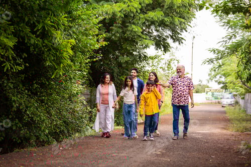 Visualização: Indian family enjoying outdoor walk and laughter while bonding together on road