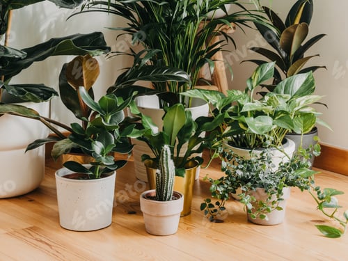 Preview: Composition of home garden plants industrial green interior.