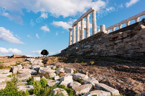 Preview: Ancient Greek Temple On Hilltop With Marble Debris