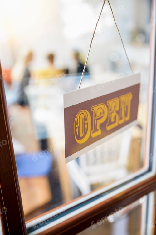 Preview: Open sign on cafe door, close-up