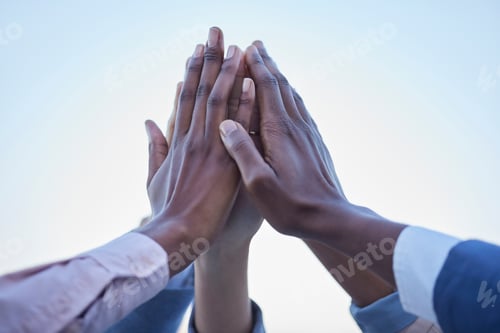 Preview: People, hands and high five for community, unity or team agreement in trust, support and collaborat