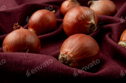 Preview: close-up view of onions on burgundy background