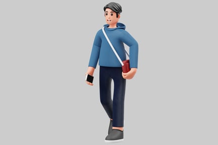 Preview: Man in Blue Hoodie and Red Bag