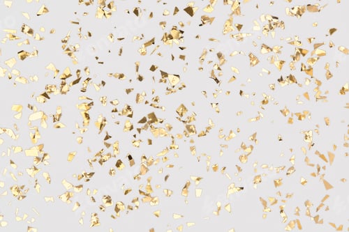 Preview: Gold Confetti Sparkles on White Background, Golden Foil, Festive Backdrop.
