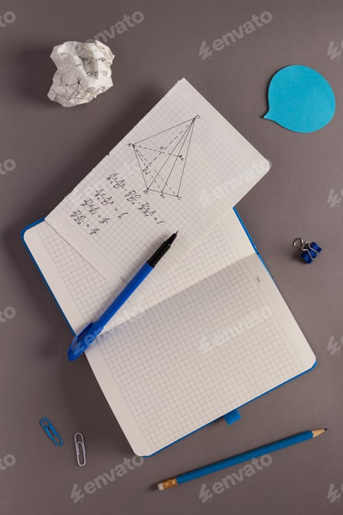 Preview: Education supplies and stationary on grey background texture. School concept idea