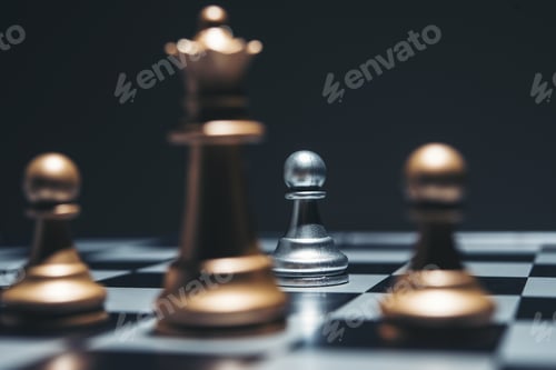 Preview: Chessboard with chess pieces on black background.