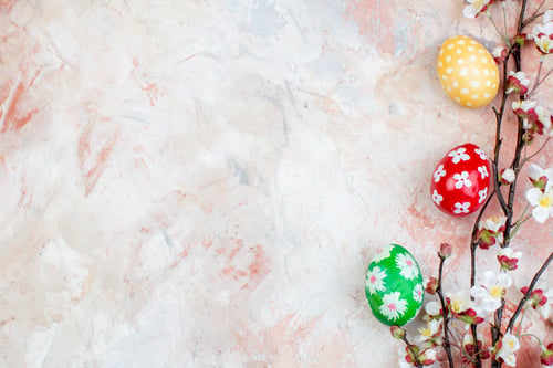 Preview: top view colored easter eggs on light background ornate holiday horizontal colourful spring concept
