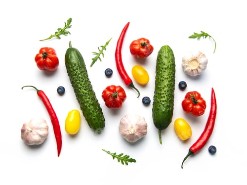 Preview: Colorful fresh vegetables and berries on white background