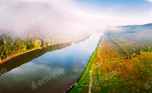 Preview: Aerial drone photo through majestic river Dnister