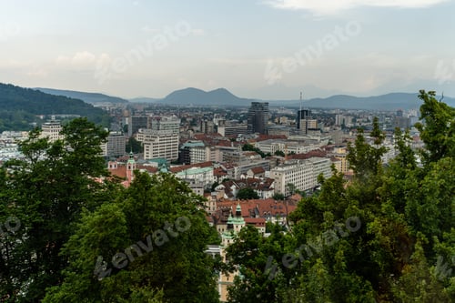 Preview: Beautiful panorama of the city of Ljubljana, Slovenia in the daytime under the peaceful sky