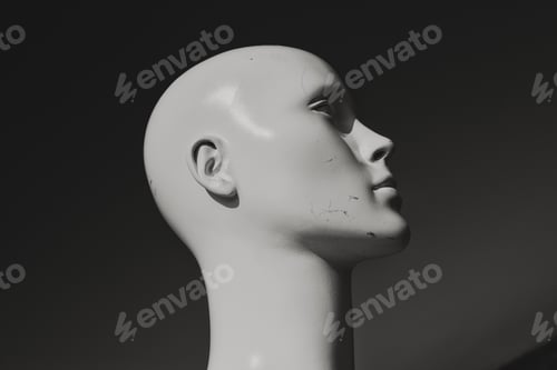 Preview: White mannequin head displayed with the dark background
