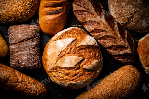 Preview: Different types of bread. Macro background.