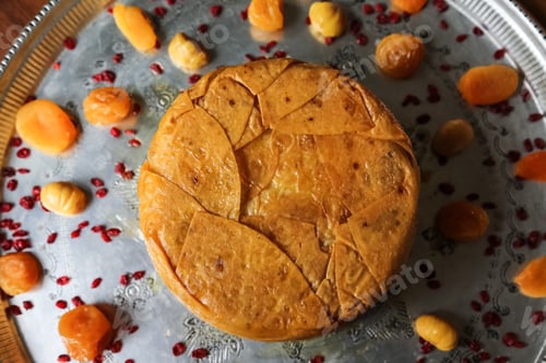 Preview: shakh pilaf rice dry fruits apricot raisin plum rice cracker chestnut top view