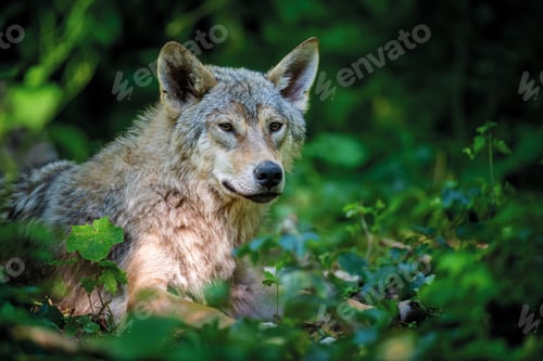 Preview: Wolf in summer forest. Wildlife scene from nature. Wild animal in the natural habitat
