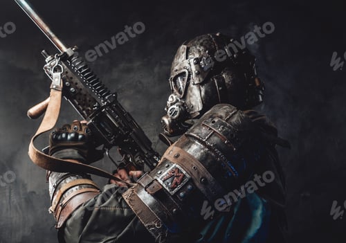 Preview: Survivor with custom armour and gun in dark background
