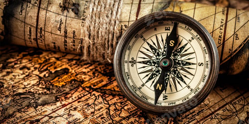 Preview: Old vintage compass on ancient map