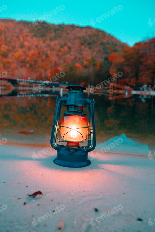 Preview: Blue lamp next to a lake