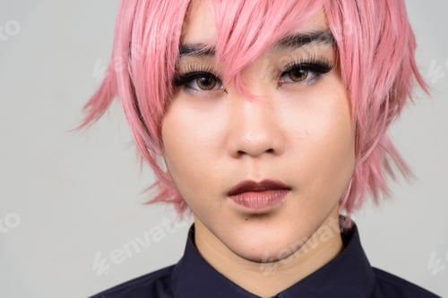 Preview: Face of young androgynous Asian transgender woman