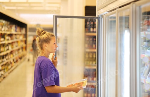 Preview: Woman Choosing Frozen Food From A Supermarket Freezer
