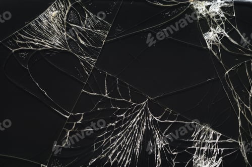 Preview: Broken black glass texture with cracks.
