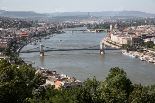 Preview: Aerial view of Danube River, Budapest, Hungary