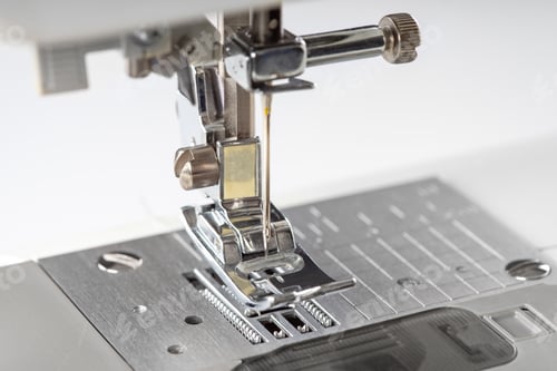 Preview: Modern White Sewing Machine Presser Foot Closeup, Macro
