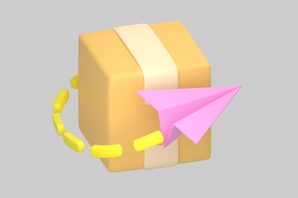 Preview: Package with a paper airplane flying towards it.