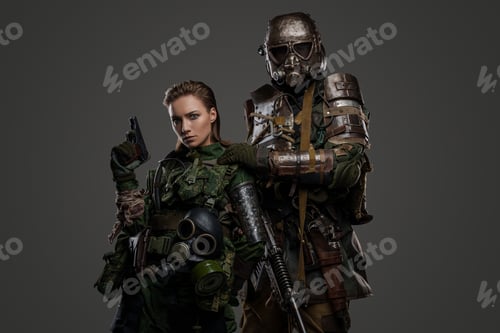Preview: Shot of female and male soldiers surviving after cataclysm