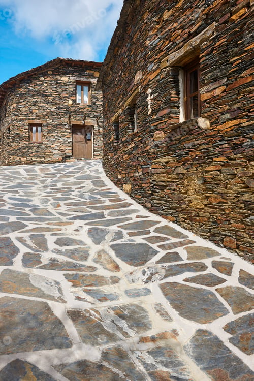 Preview: Slate stone antique village of Roblelacasa. Black architecture. Spain