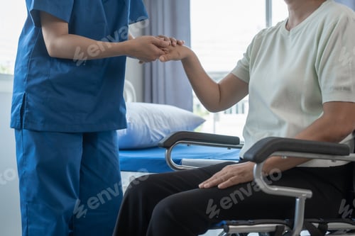 Preview: Asian senior care nurses and grandmothers provide caring support to elderly women