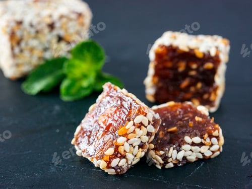 Preview: Turkish delight on black rustic background