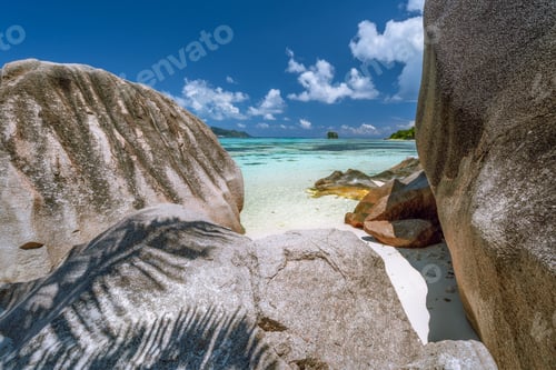 Preview: Anse Source d'Argent. Exotic tropical paradise beach on island La Digue in Seychelles. Huge