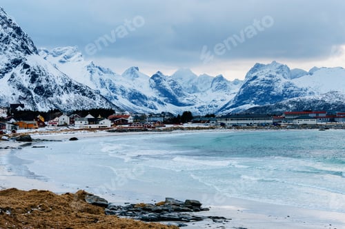 Preview: Reine fishing village covered in snow, Norway