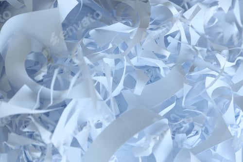 Preview: Shredded paper texture background, top view of many white paper strips