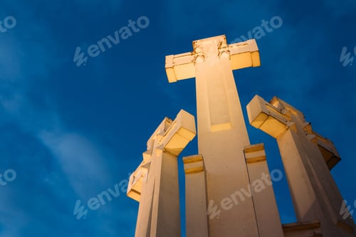 Preview: Vilnius, Lithuania. Famous White Monument Three Crosses On The B