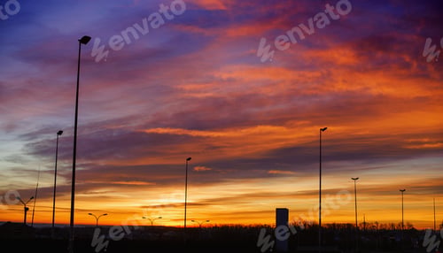 Preview: Colorful sunset over the mountain hills