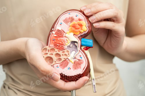 Preview: Chronic kidney disease, Asian woman with model for treatment urinary system