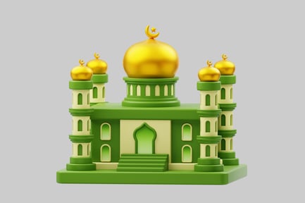 Preview: Green and gold mosque with two domes