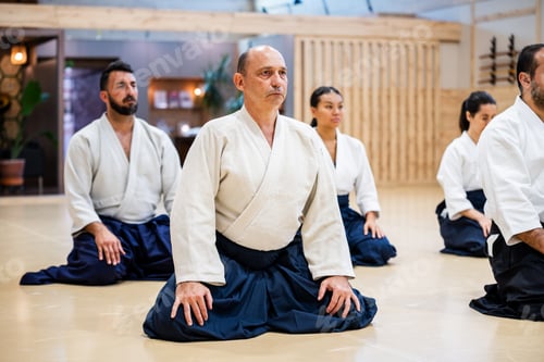 Preview: Senior Man Practices Martial Arts in Traditional Dojo Setting With Focused Demeanor