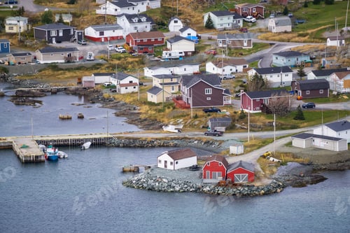 Preview: Aerial view of a small town on a rocky Atlantic Ocean Coast