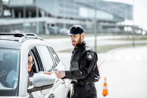 Preview: Policeman with woman driver on the road