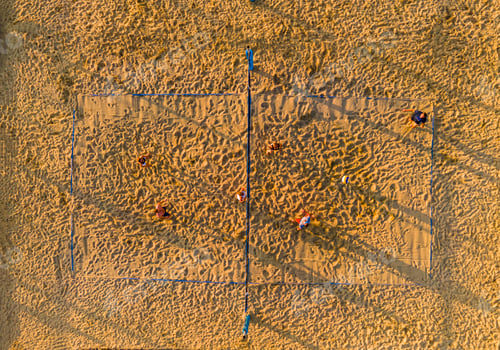 Preview: Beach Volleyball Fields in Public Urban Park. Top Down Abstract Aerial Drone View.