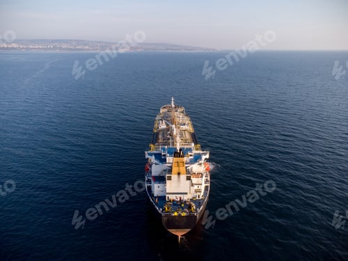 Preview: Aerial drone photo of industrial fuel and petrochemical tanker cruising sea