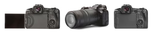 Preview: Photo camera isolated on white, collage. View from different sides