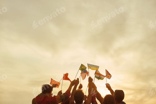 Preview: People stick together with various country flags.